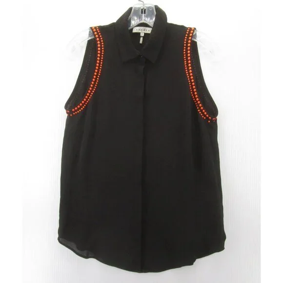 Sandro Top 3 Paris Blouse Studded Button Up Collared Career Large - Picture 1 of 11